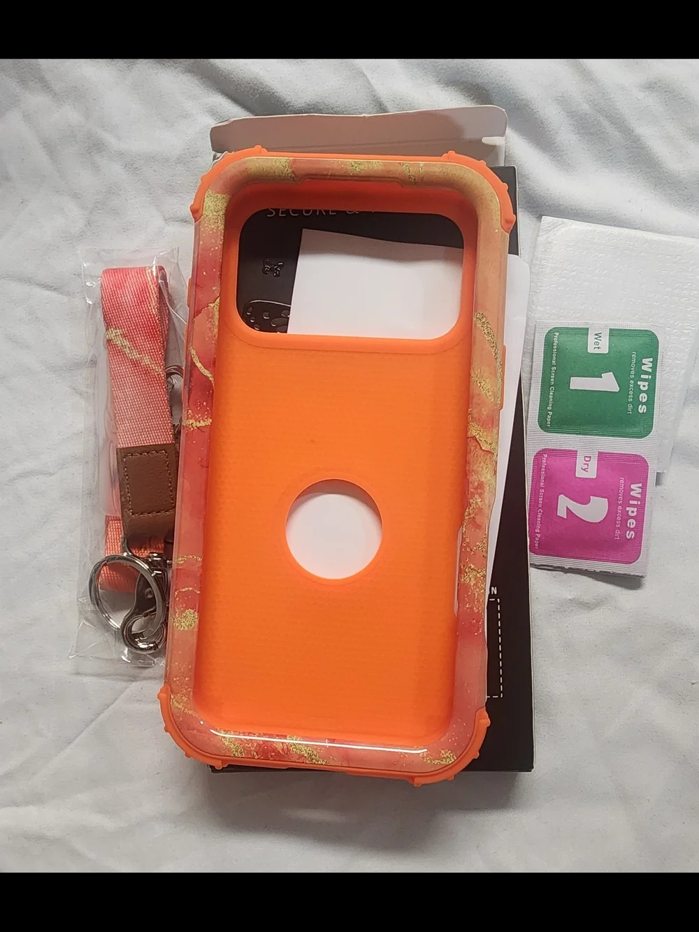 Amazon Orange Marble Phone Case with Wrist Strap and Ring